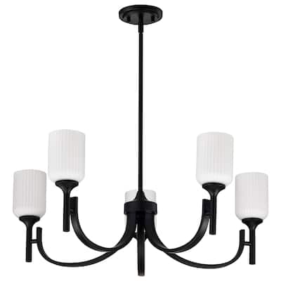 Solara 5 Light Chandelier Matte Black Finish Frosted Ribbed Glass - Matte Black