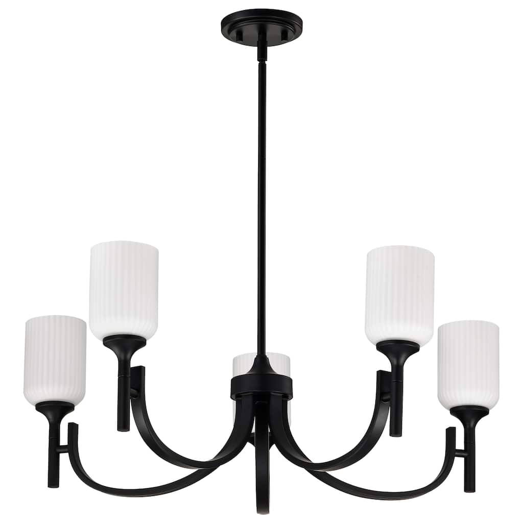 Solara 5 Light Chandelier Matte Black Finish Frosted Ribbed Glass - Matte Black