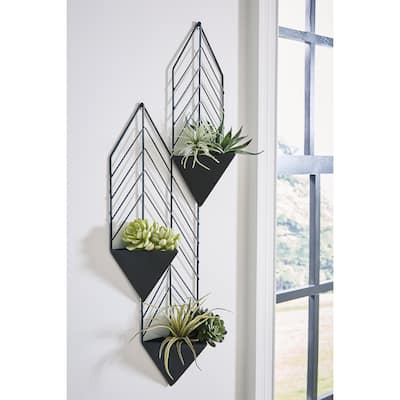 Signature Design by Ashley Dashney Black Indoor/Outdoor Wall Planter - 12"W x 4"D x 28"H