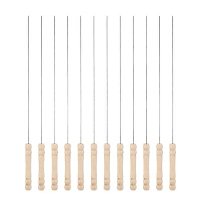 12pcs Kebob Skewers 34cmx1.6mm Round Sticks with Wood Grip Handle