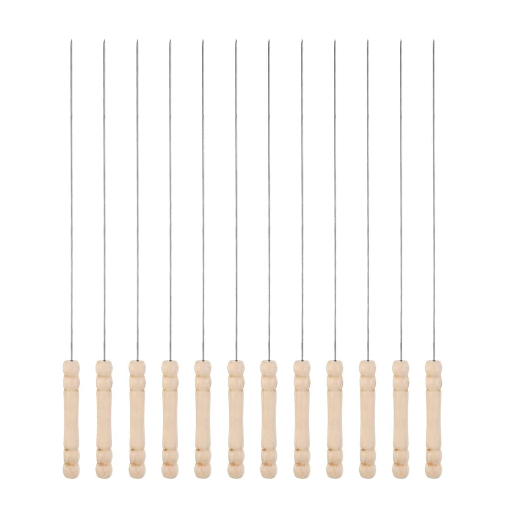 12pcs Kebob Skewers 34cmx1.6mm Round Sticks with Wood Grip Handle