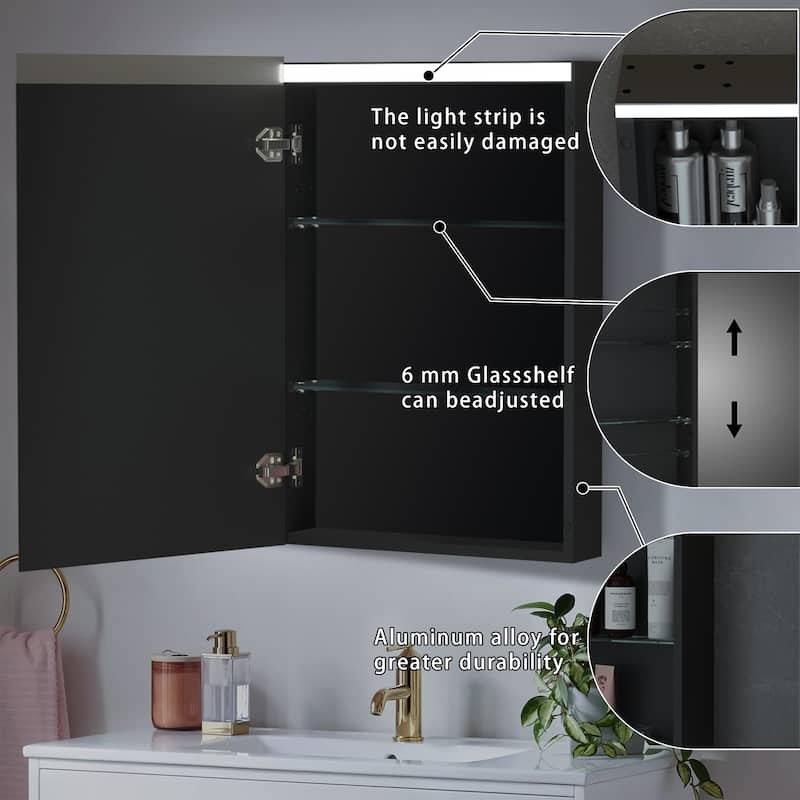 Bathroom LED Rectangular Aluminum Surface Mount Medicine Medicine Cabinet With Adjusted Glass shelves
