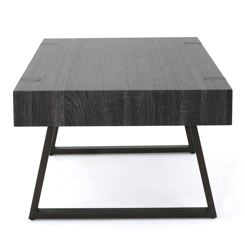 Roomfitters Industrial Coffee Table, Modern Wood Living Room Center Cocktail Table with Metal Sled Legs and Accents, Black