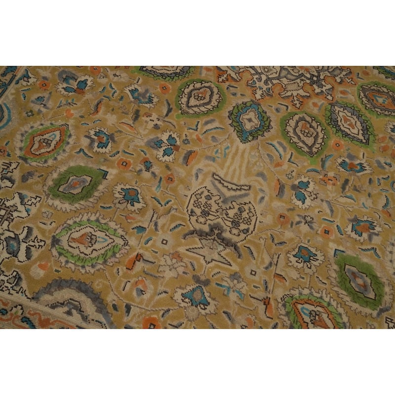 Hand Knotted Oriental 100% Wool Carpet Traditional Floral Yellow & Gold Tabriz Area Rug - 9' 7'' X 6' 5''