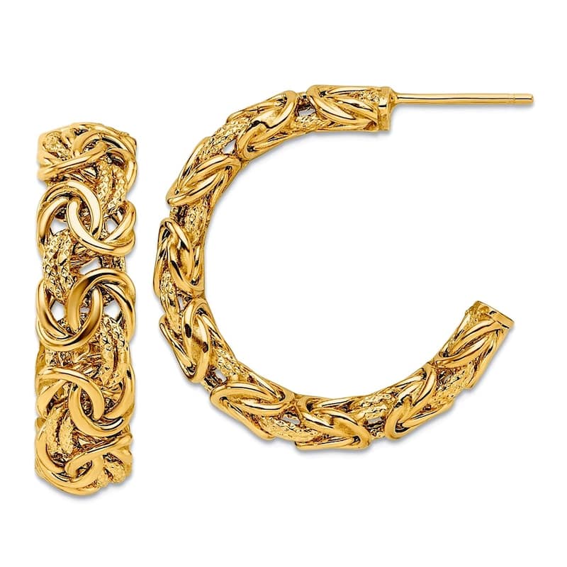 Curata Solid 18k Yellow Gold Italian 27x7.5mm Byzantine Half Hoop Earrings