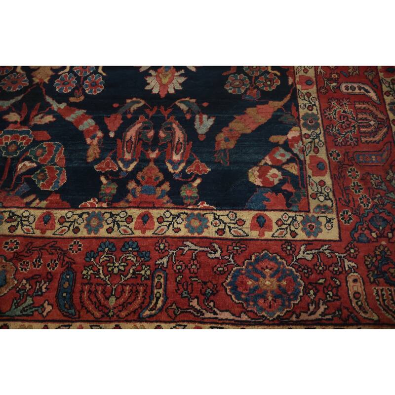 Hand Knotted Oriental 100% Wool Carpet Traditional Floral Navy Blue & Blues Sultanabad Area Rug - 12' 6'' X 9' 3''