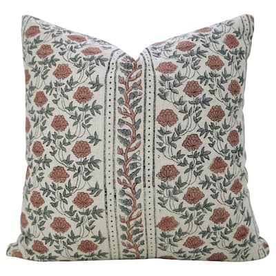 Fabdivine Handmade 12x20 Inch Linen Floral Pillow Cover for Chair, Dining or Bed Brown Soft Block Print Cushioncase, Khoobsurat