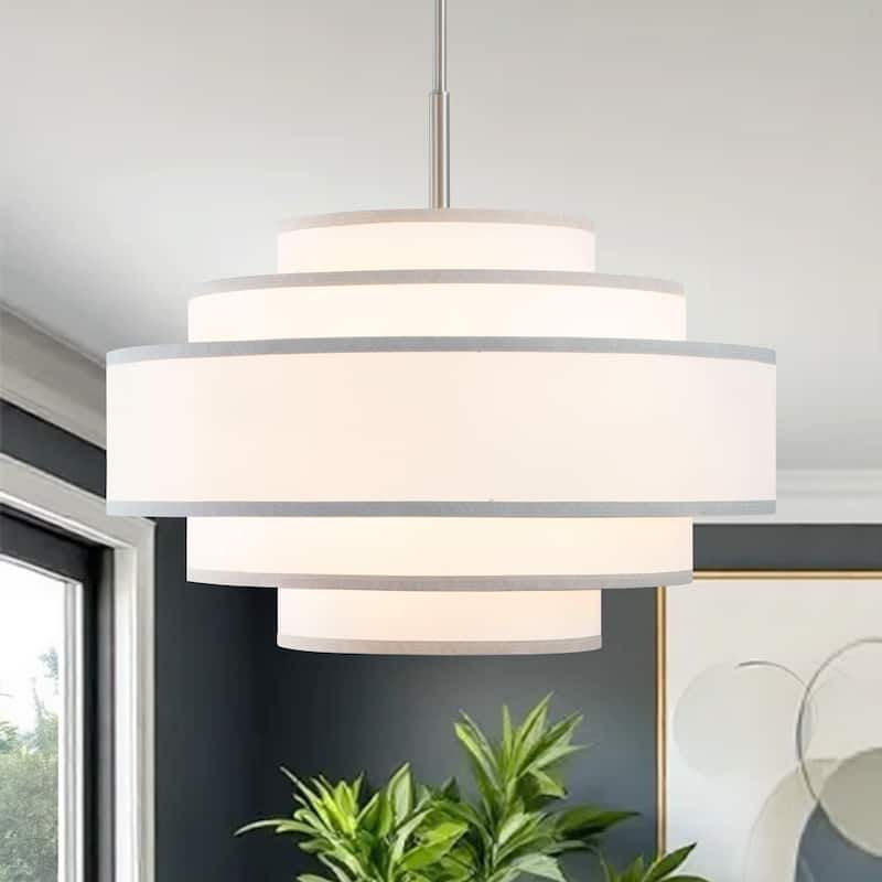 24" 5-Light Dimmable Tiered Drum Chandelier - Brushed Nickel