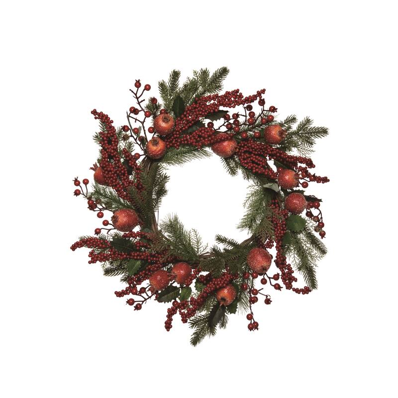Transpac Artificial 24 in. Multicolor Christmas Glitter Pomegranate Wreath
