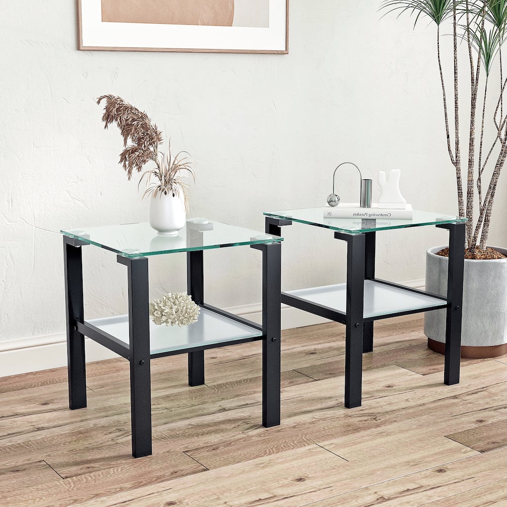 Transparent Glass Two Layer Tea Table, Versatile and Stylish for Any Room.
