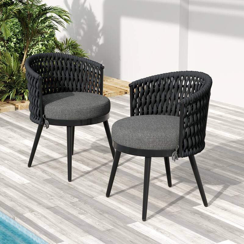 Roomfitters Metal Patio Dining Chairs with Rope Weave and Weather-Resistant Cushions for Garden Use, Set of 2