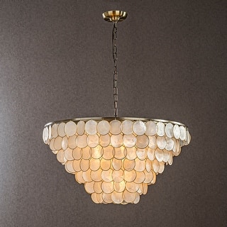 CraftHome Modern Coastal Aged Bronze Natural Capiz Shell Tiered Vintage Glam Chandelier For Dining Room