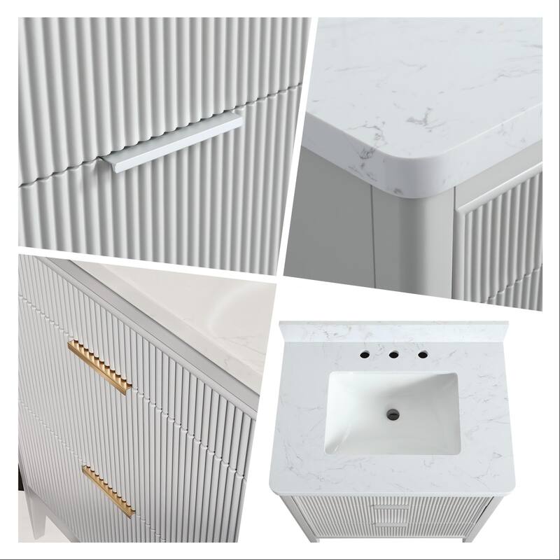 Modland 30" Freestanding Bathroom Vanity with Carrara Marble Top - Soft-Close Drawers,Green / Grey - 30 inch