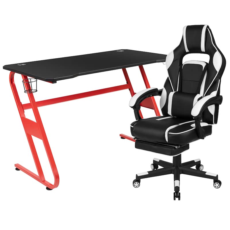Gaming Bundle-Cup/Headphone Desk & Reclining Footrest Chair