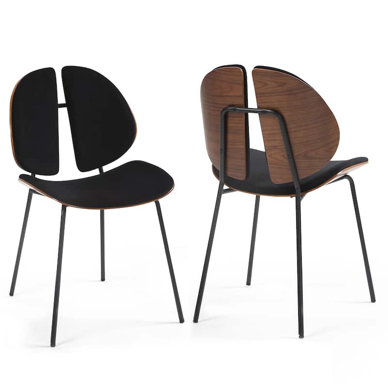 Set of 2 Beau Black Microfiber Fabric Dining Chair with Iron Legs