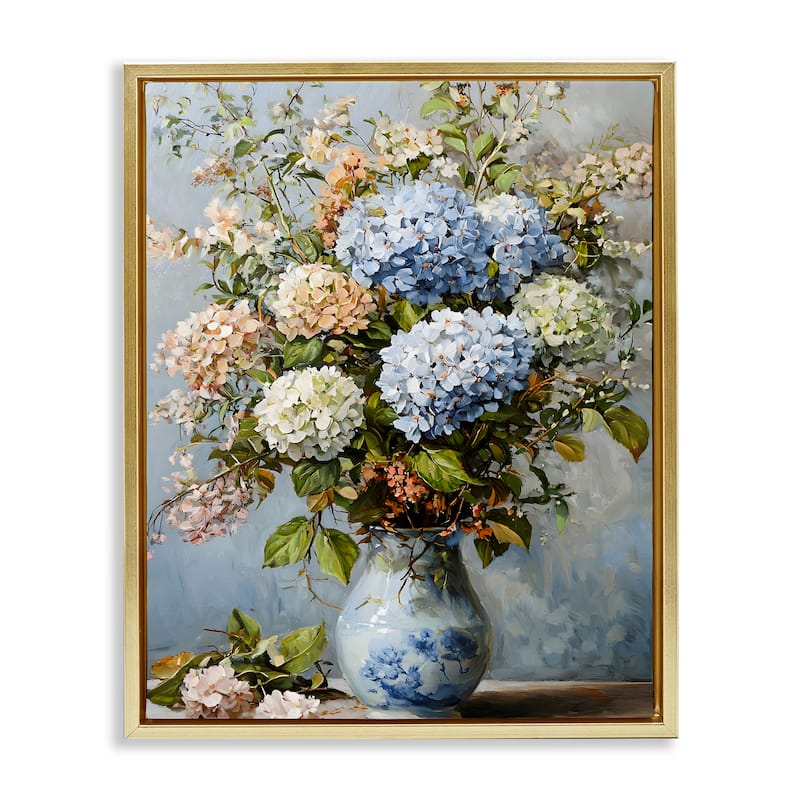 Stupell Classic Hydrangeas & Leaves Framed Floater Canvas Wall Art Design By Franklyn Gregory - 17 x 21 - Gold