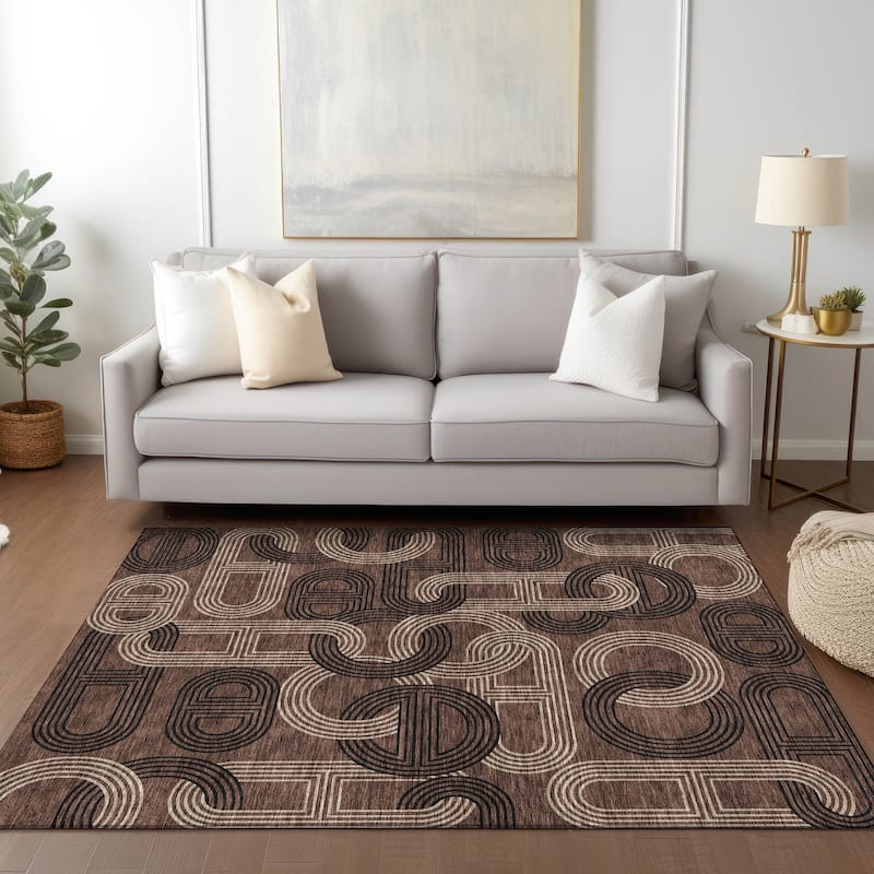 Machine Washable Indoor/ Outdoor Contemporary Geo Chantille Rug