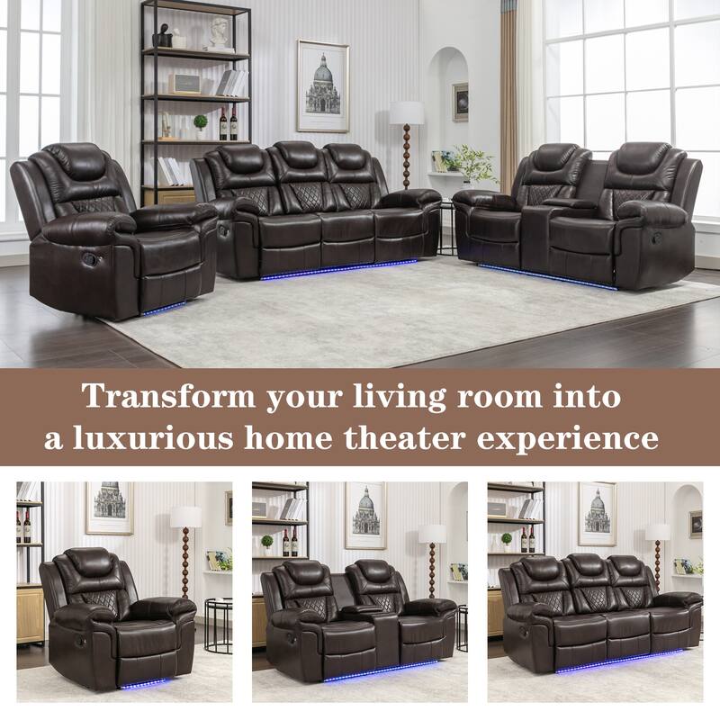 Home Theater Seating Manual Recliner Chair with LED Light Strip for Living Room,Bedroom, Black