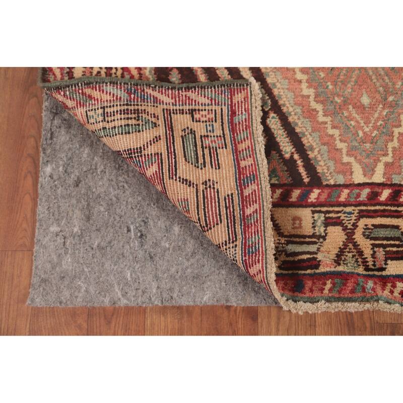 Hamedan Persian Vintage Runner Rug Handmade Brown Wool Carpet - 3'5"x 8'4"