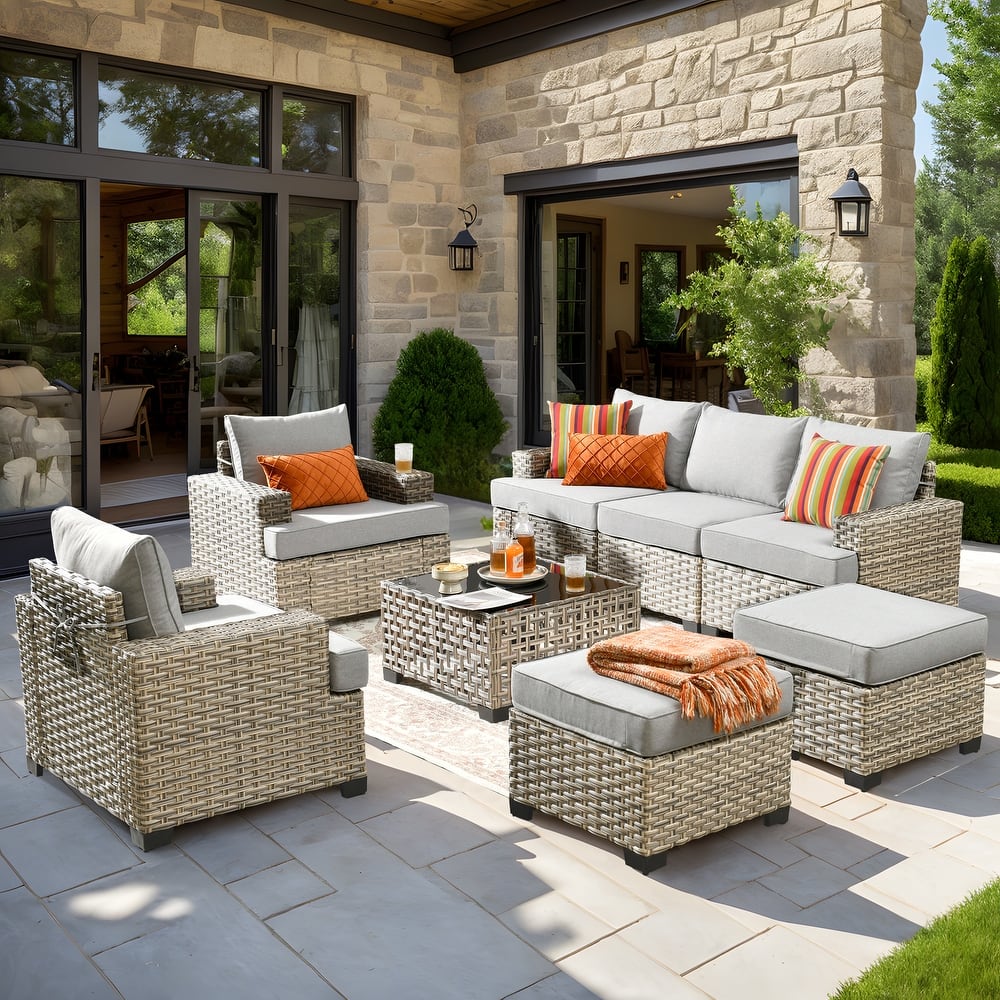 XIZZI 8-Piece Patio Wicker Furniture Conversation Set with Coffee Table