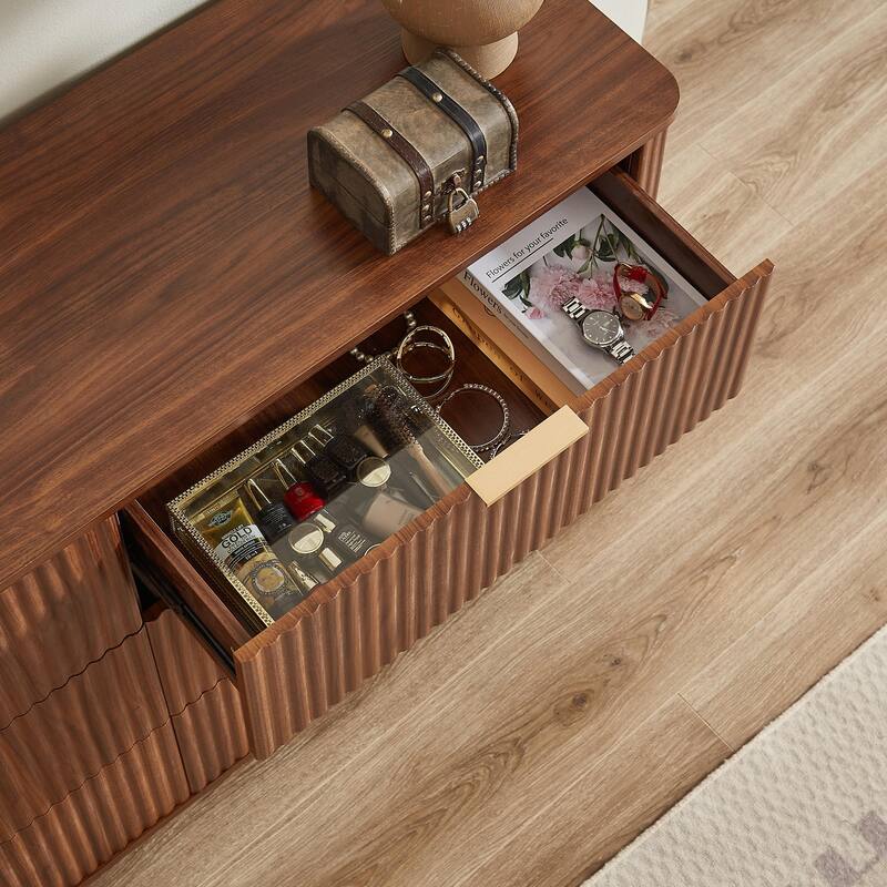 6-Drawer Dresser - 55" Wide Modern Chest of Drawers with Curved Wave Design