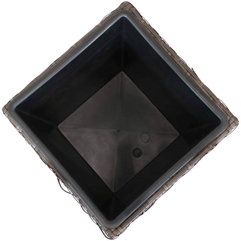 Sunnydaze Tall Square Brown Polyrattan Planter - 20-Inch - Set of 2 - 20-Inch Tall