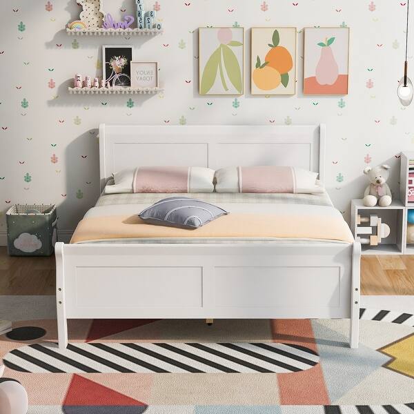 slide 2 of 9, Wood platform bed with headboard and footboard for durability - Full Size, White White - Full