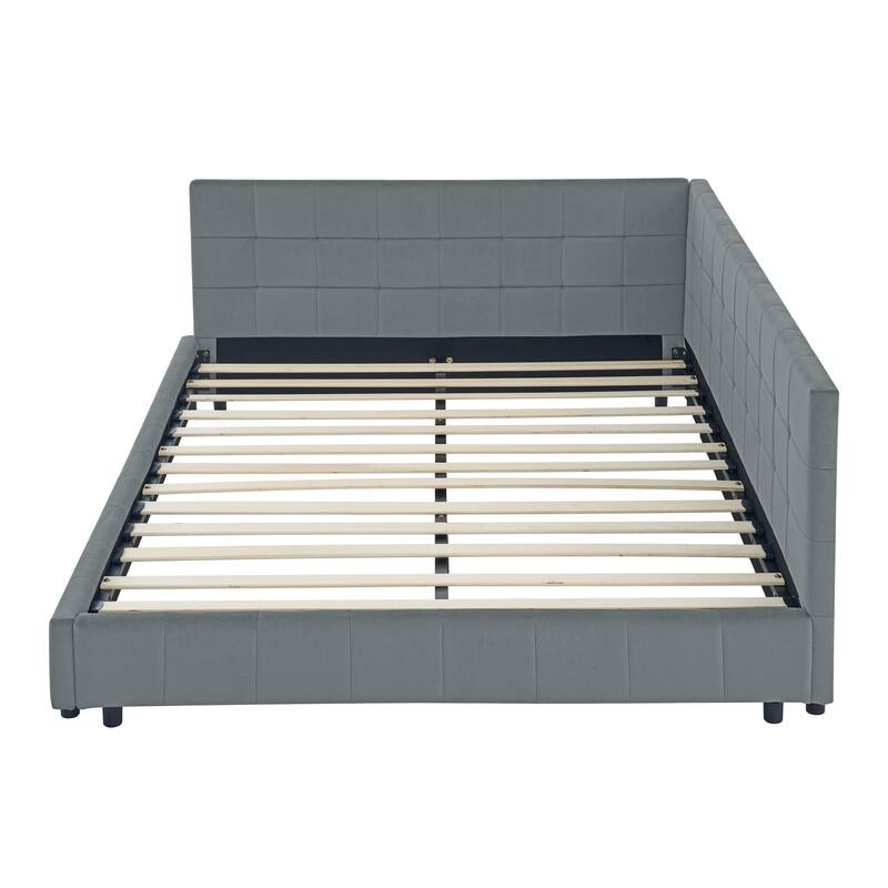 Queen Size Upholstered Tufted Bed Frame, Sofa Bed Frame With Comfortable Backrest And Armrests