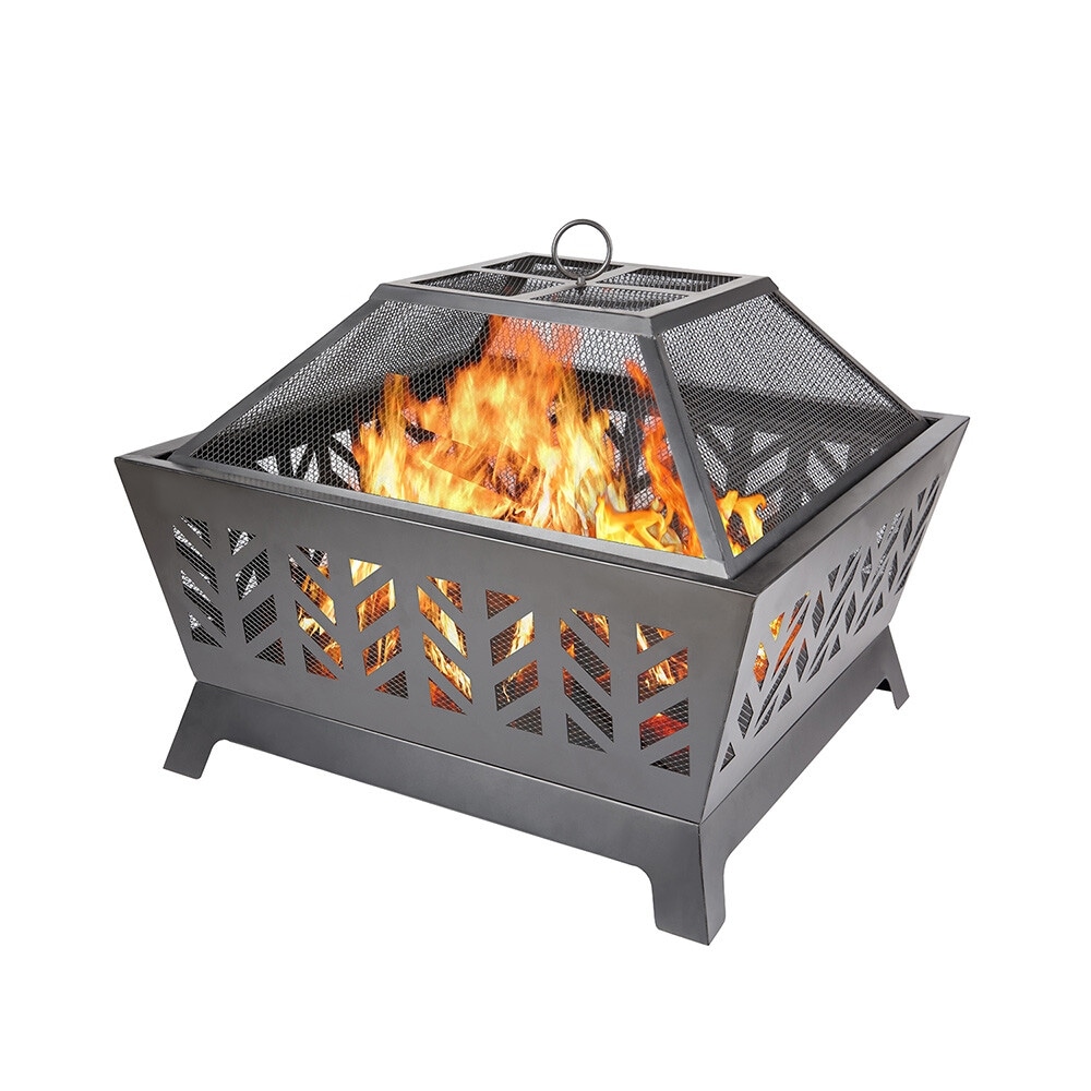 Iron Fire Pit with Barbecue Rack for Outdoor Black