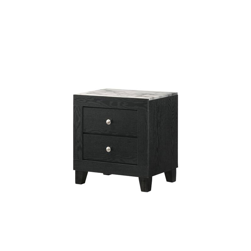1pc Contemporary Modern White Faux Marble Top 2 Drawers Nightstand Black Finish Bedroom Furniture