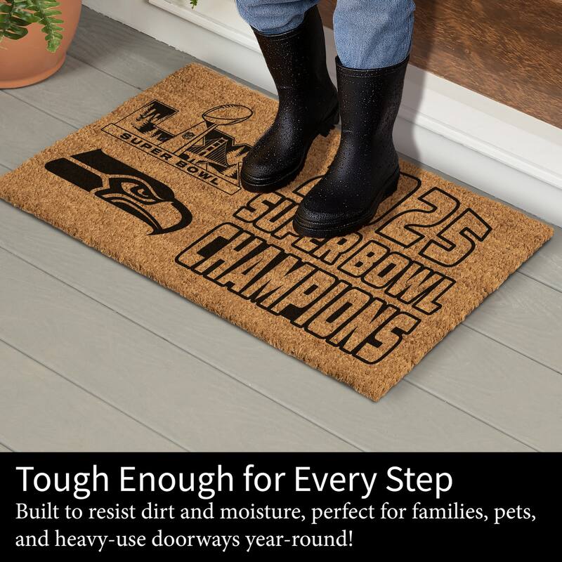 28 in. x 16 in. Seattle Seahawks Super Bowl 60 Coir Door Mat