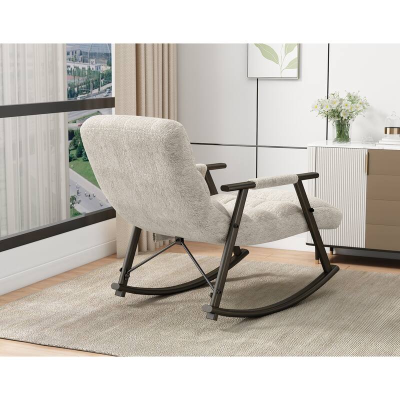 Anmytek Folding Upholstered Lounge Rocking Chair Adjustable High Back Foot Rest Side Pockets Outdoor Indoor