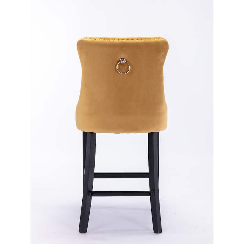 Roomfitters Velvet Bar Stools Set of 2, Tufted Upholstered Counter Chairs with Nailhead Trim and Wooden Legs