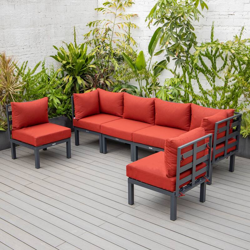 Chelsea 6-Piece Outdoor Patio Sectional Set in Black Aluminum with Removable Cushions for Backyard Garden and Patio Deck
