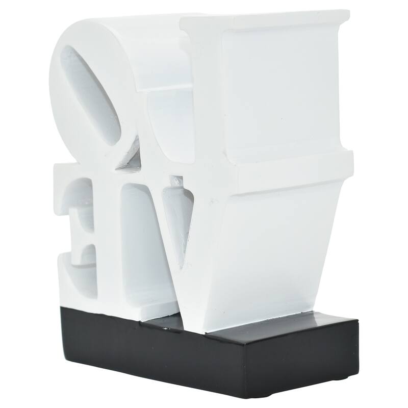 HomeRoots 4" White And Black Resin Love Tabletop Sculpture - 3.50 in. x 4.00 in. x 1.50 in.
