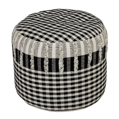 HomeRoots 18" Black 100% Cotton Ottoman