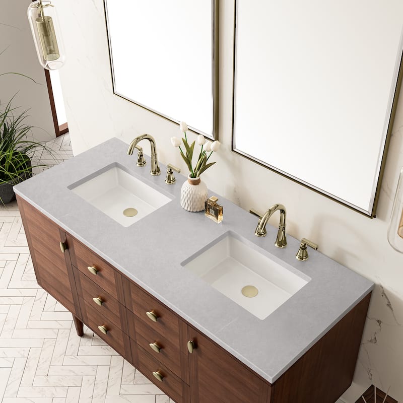 James Martin Vanities Amberly 60" Double Vanity, Mid-Century Walnut