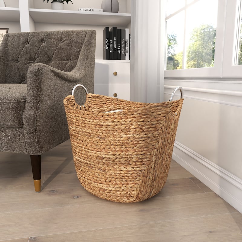 Seagrass Handmade Large Woven Decorative and Functional Storage Basket with Handles - Brown, White, Black