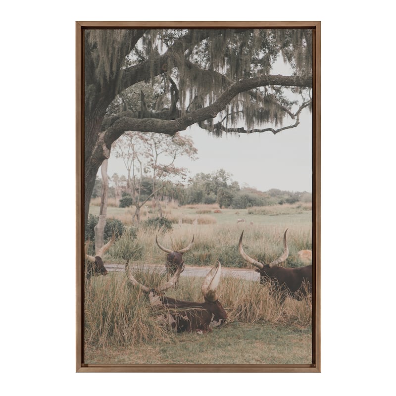 Kate and Laurel Sylvie Longhorns Framed Canvas by Alicia Abla