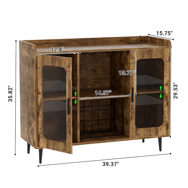 Farmhouse Rustic Accent Cabinet with LED Light USB Port, Sideboard Buffet Home Bar