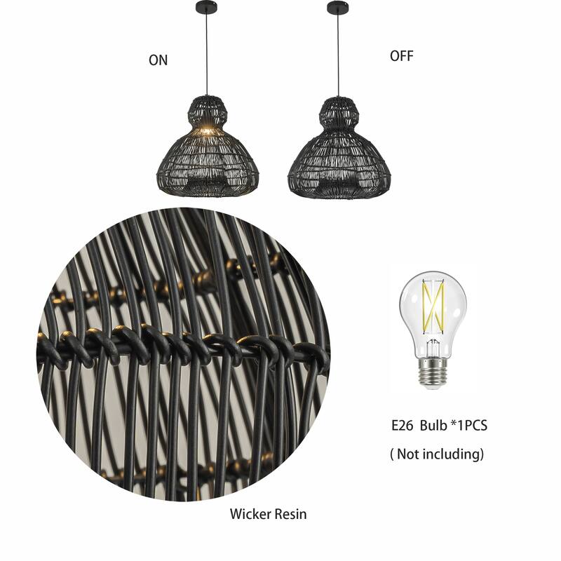 Ciel 1-Light Wicker Outdoor Pendant Light, Coastal Boho Style Scalloped- Handwoven