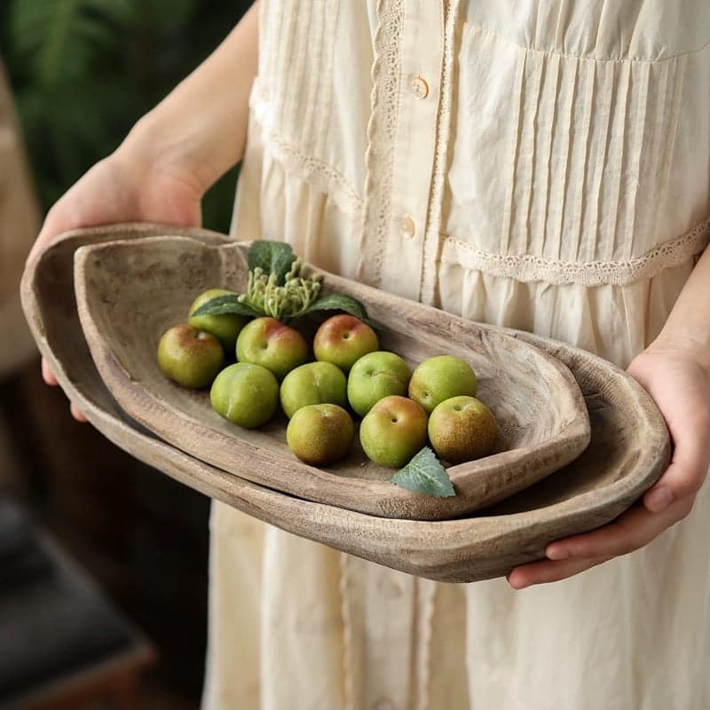 RusticReach Retro Wooden Boat-Shaped Fruit Platter