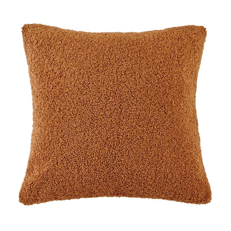 HiEnd Accents Teddy Textured Boucle Decorative Euro Pillow with Down Insert, 27" x 27" - Caramel