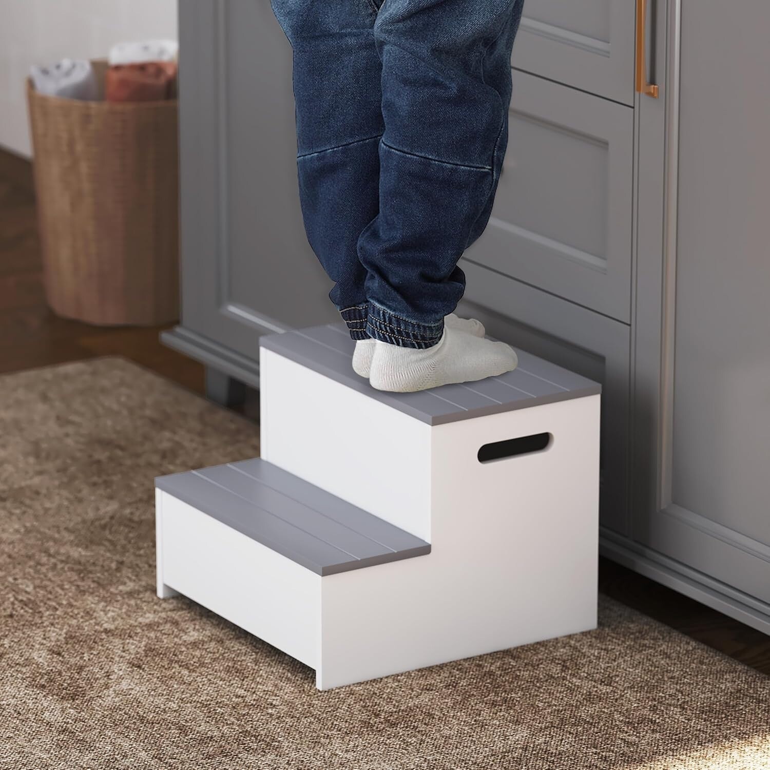 COSTARS Toddler Step Stool Wooden Kids Step Stool for Bathroom Sink Extra Wide 9.45 inchs Two Step Stool Bed Bath Beyond 40909376