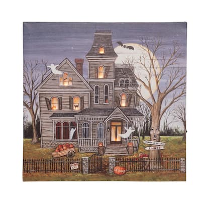 Haunted House Light-Up LED Wall Art - Brown