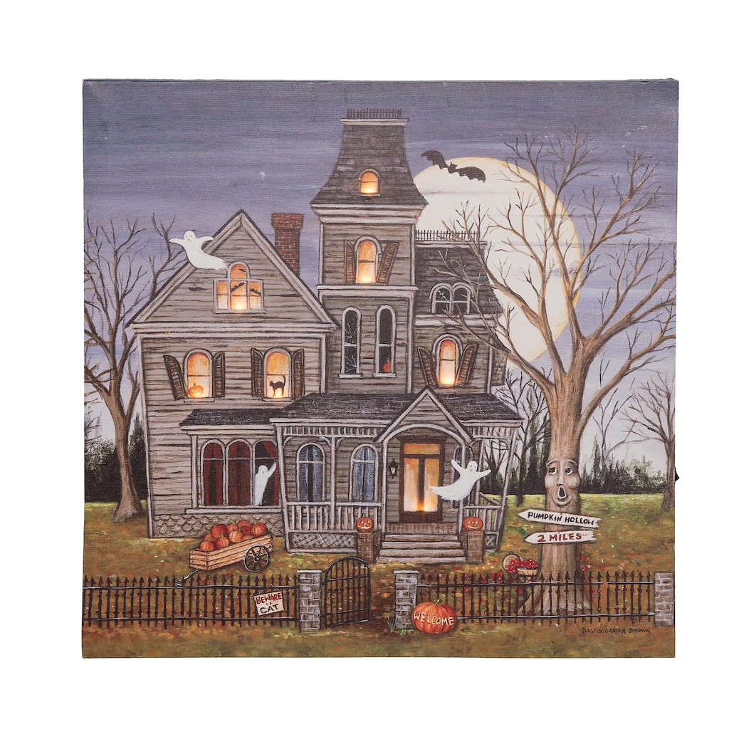 Haunted House Light-Up LED Wall Art - Brown