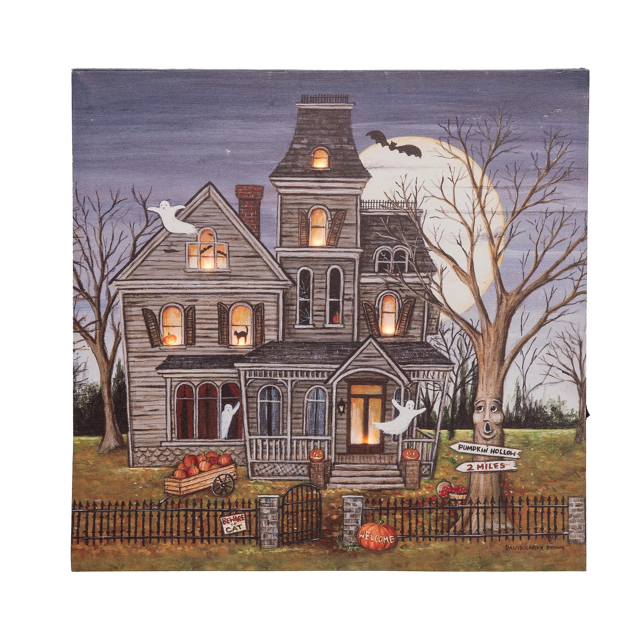 Haunted House Light-Up LED Wall Art - Brown