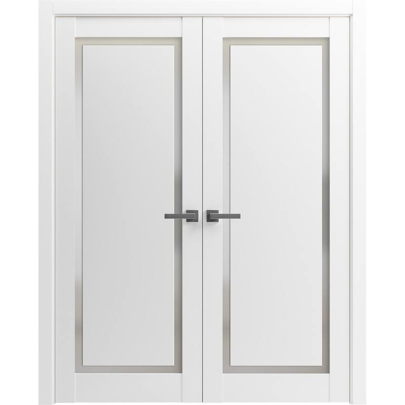 Solid French Double Doors 36 x 80 inches | Planum 0888 Painted White with Frosted Glass - 84" x 96" ( 2* 42x96)