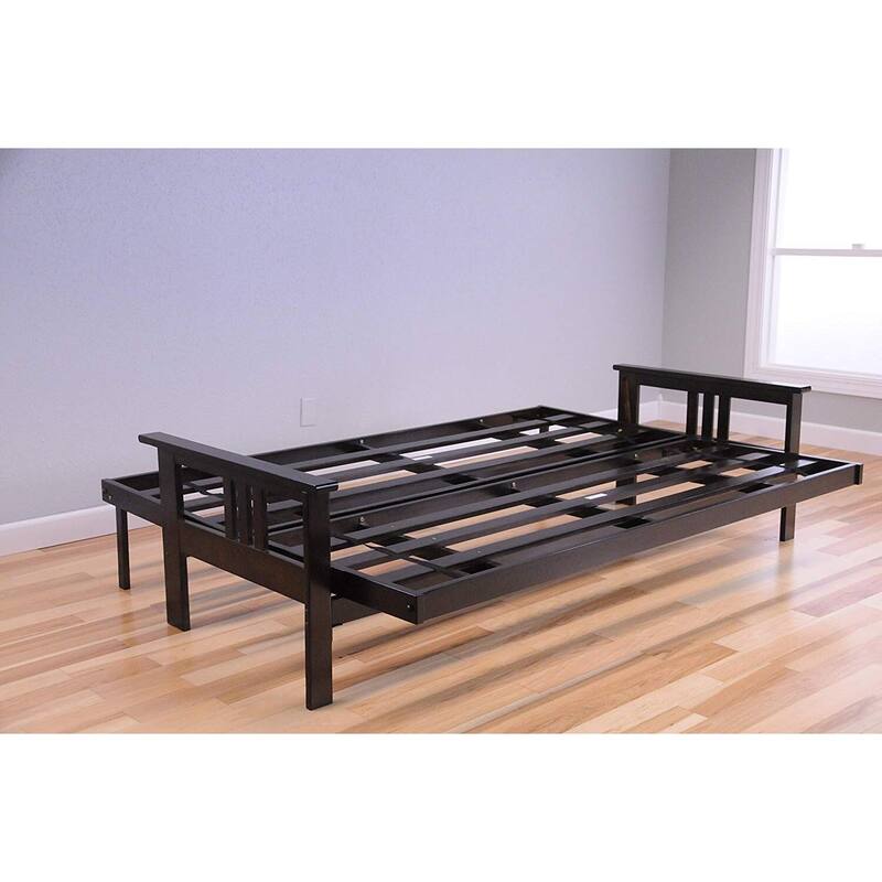 85 in. Espresso/Suede Navy Polyester Upholstered Queen Size Futon Set with Mattress