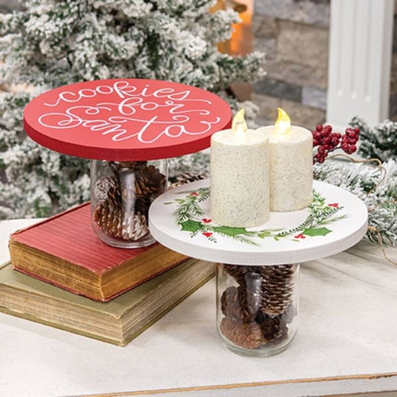 Glass Jar with Christmas Wood Topper - 2 Asstd. - Multi